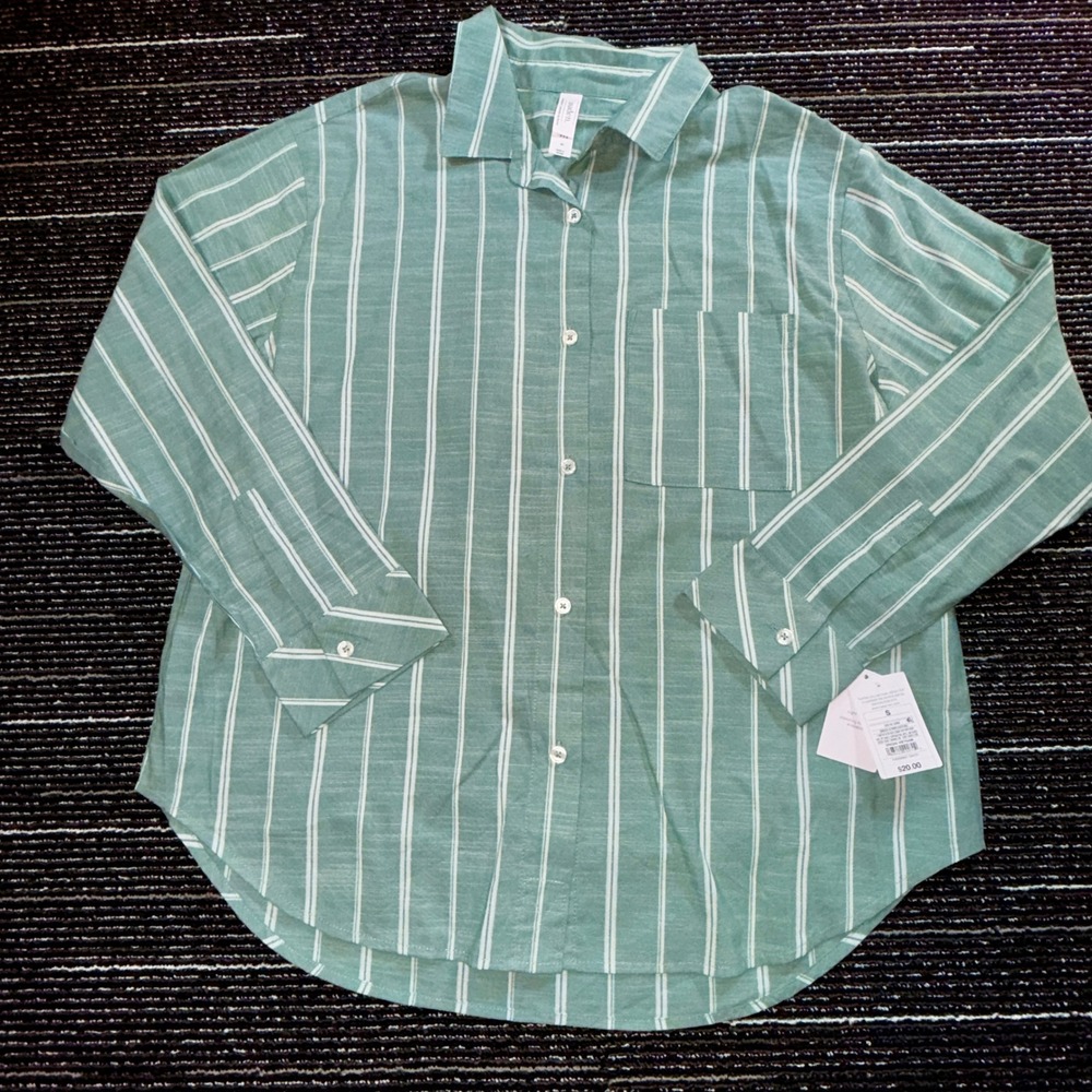 Auden‎ Sleepwear Top Women S Green Stripe NEW Button Down Long Sleeve Shirt